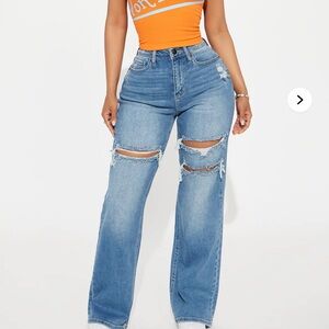 Fashion Nova Light Blue Distressed Flare Jeans